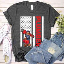 Load image into Gallery viewer, USA American Flag Plumber Men Plumbers Patriotic Father&#39;s Day T-shirt
