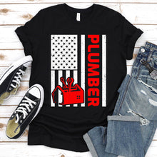 Load image into Gallery viewer, USA American Flag Plumber Men&#39;s Plumber Father&#39;s Day T-shirt
