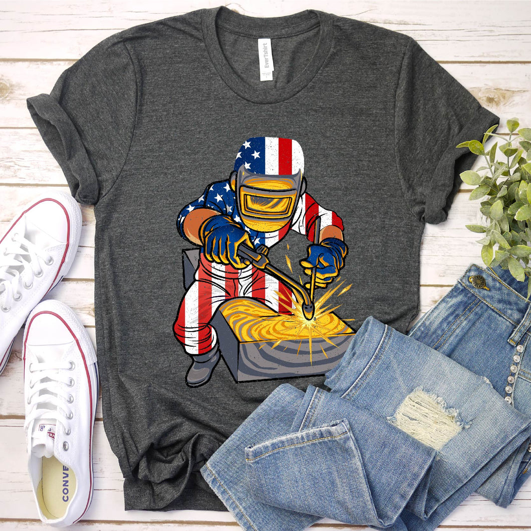 Welder USA Patriotic American Flag Welder T-Shirt