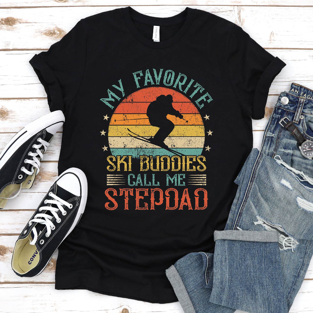 Mens Vintage My Ski Buddies Calls Me Stepdad Skiing Father's Day T-Shirt