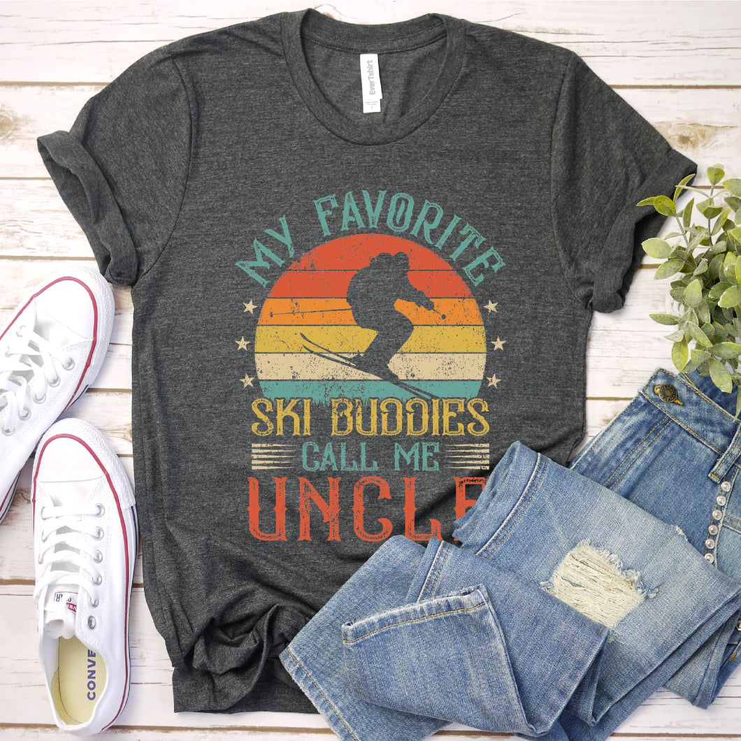 Mens Vintage My Ski Buddies Calls Me Uncle Skiing Father's Day T-Shirt