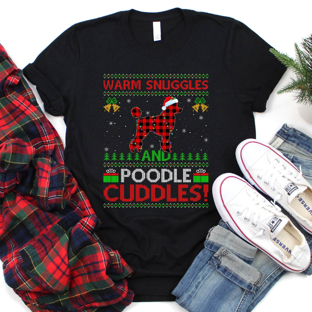 Ugly Xmas Sweater Style Red Plaid Poodle Christmas T-Shirt