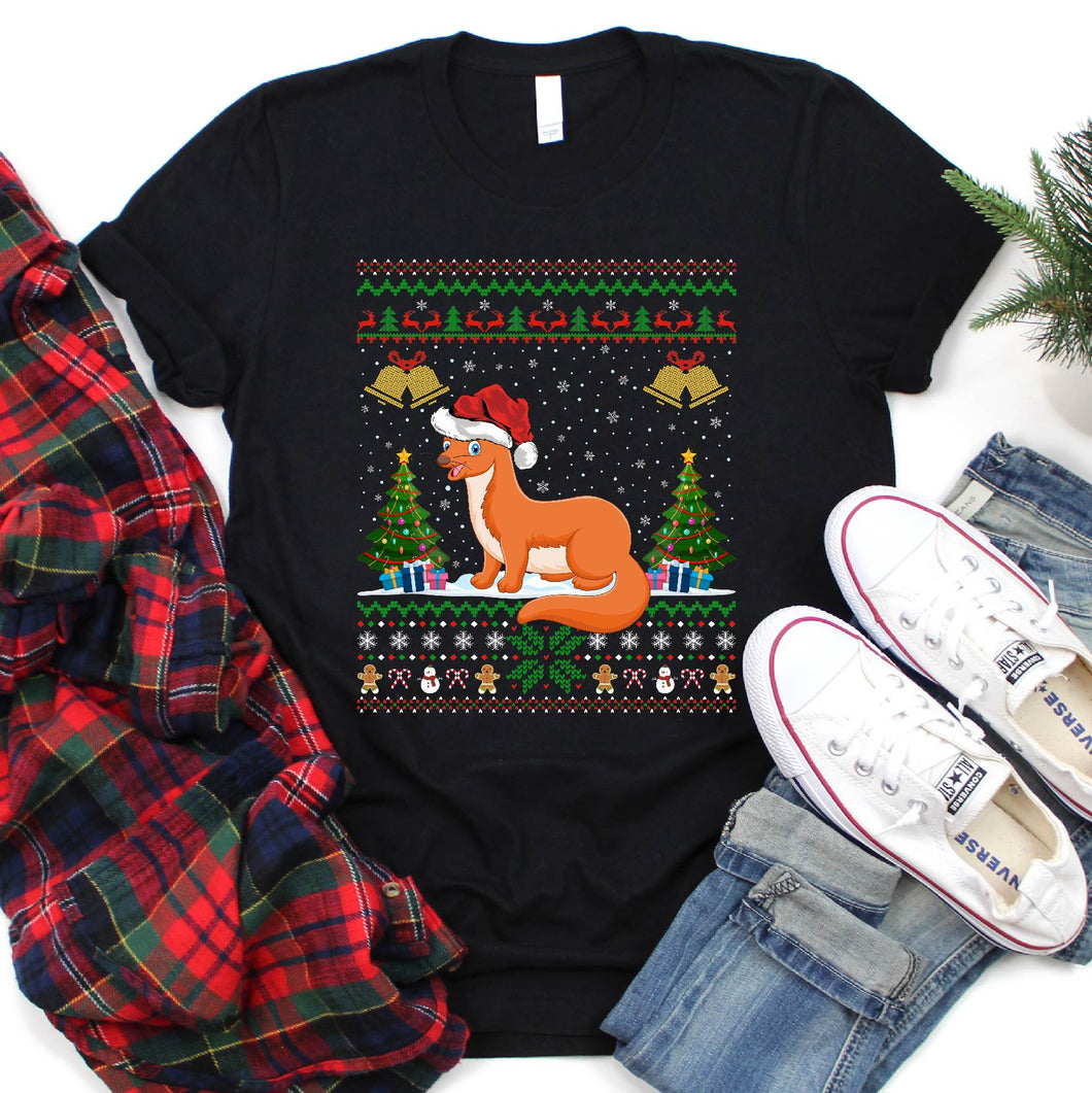 Weasel Lover Xmas Lighting Santa Ugly Weasel Christmas T-Shirt