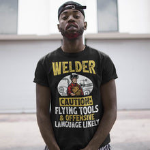 Load image into Gallery viewer, Welder Flying Tools &amp; Offensive Language Funny Welding T-Shirt
