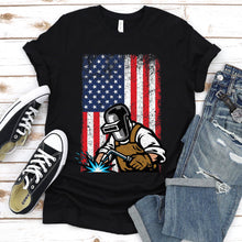 Load image into Gallery viewer, USA Patriotic Welding Welder American Flag Vintage T-Shirt
