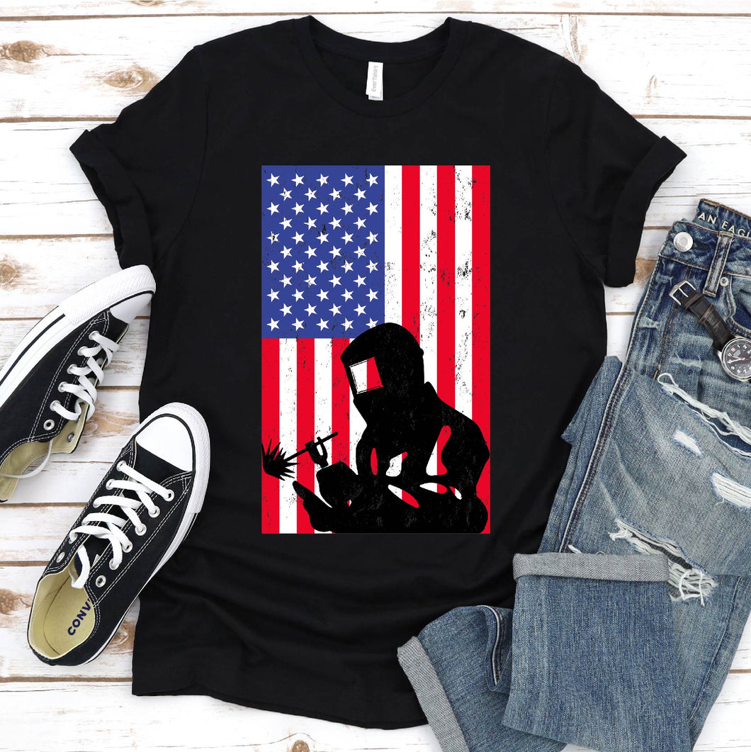 Welding Welder American Flag Vintage T-Shirt