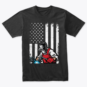 Welding Shirt American Flag Welder Distressed Image Back T-Shirt