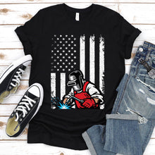 Load image into Gallery viewer, Welding Shirt American Flag Welder Distressed Image Back T-Shirt
