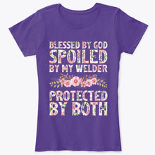 Load image into Gallery viewer, Blessed By God Spoiled By My Welder Wife T-Shirt For Women
