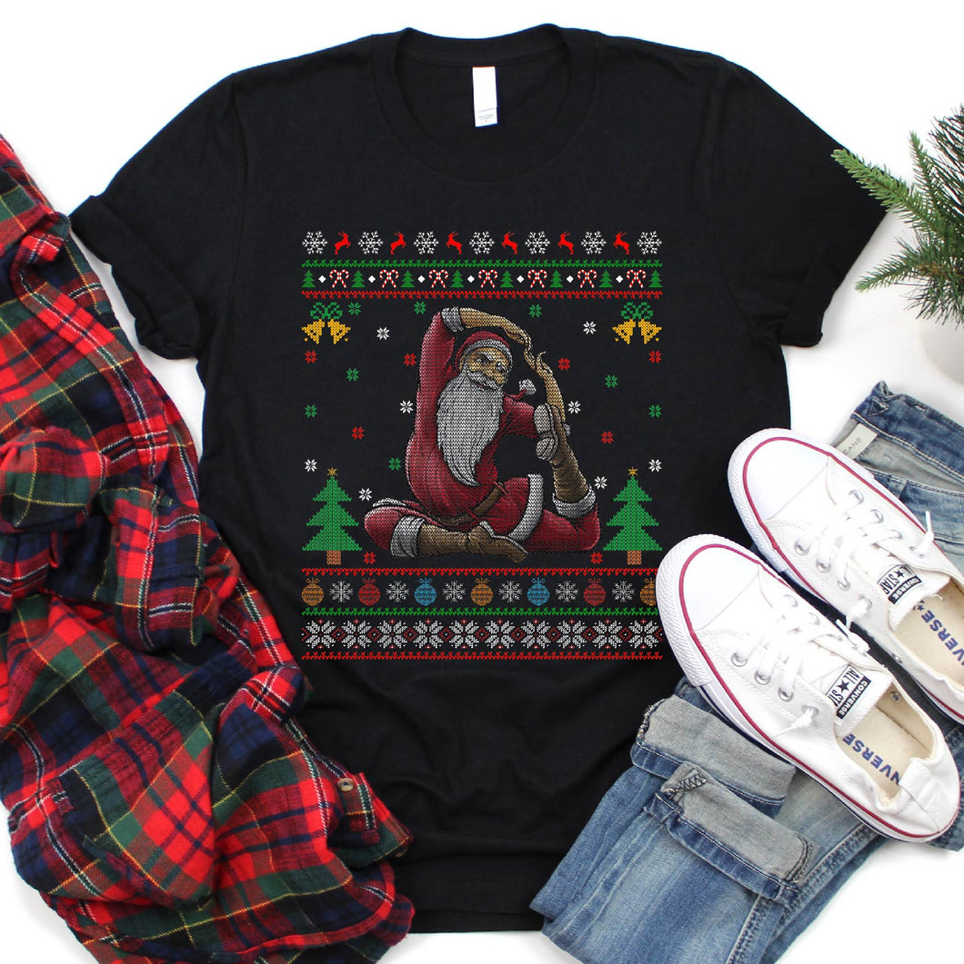 Ugly Sweater Style Santa Yoga Christmas T-Shirt