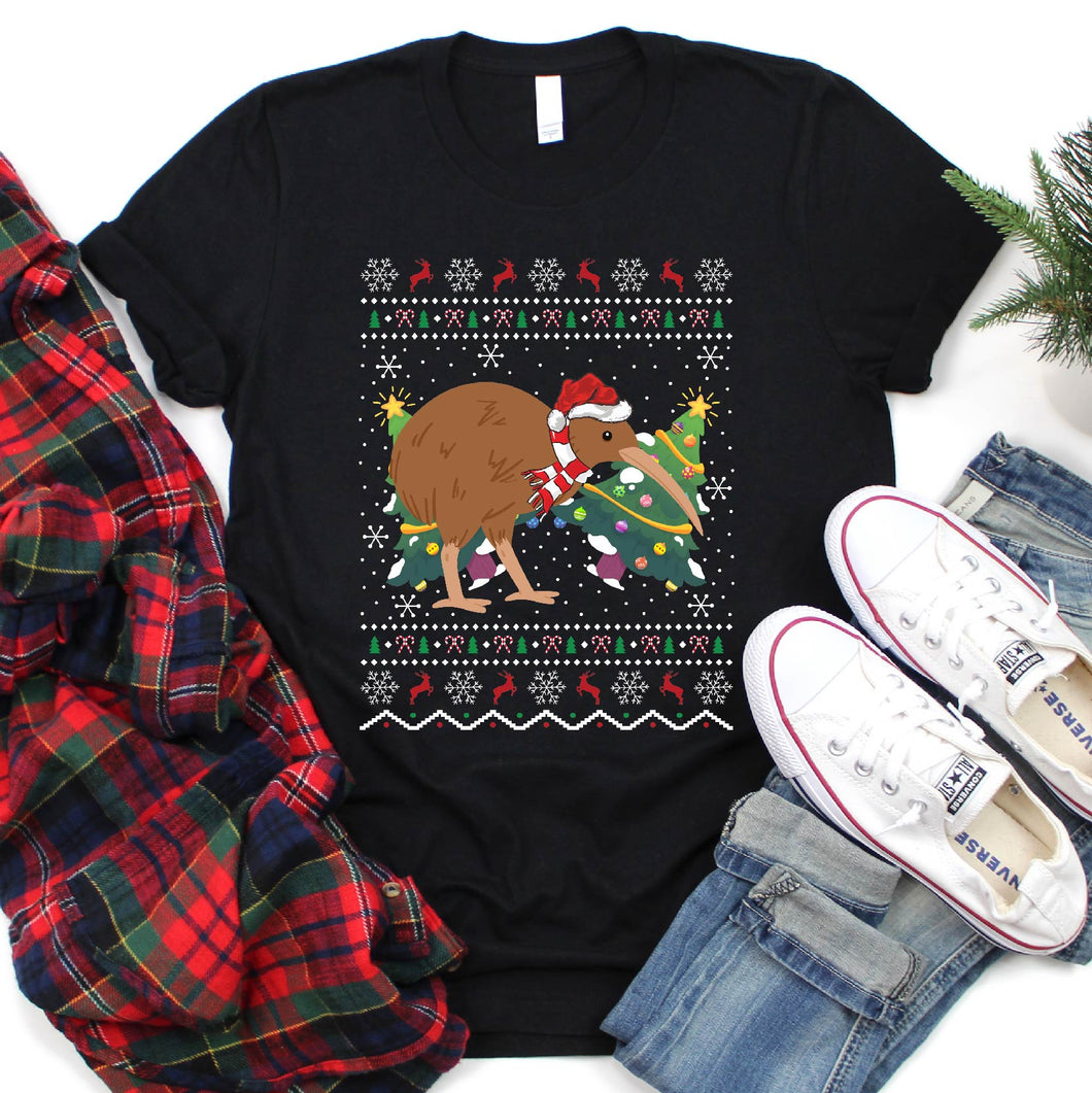 kiwi Bird Lover Santa Hat Ugly kiwi Christmas T-shirt