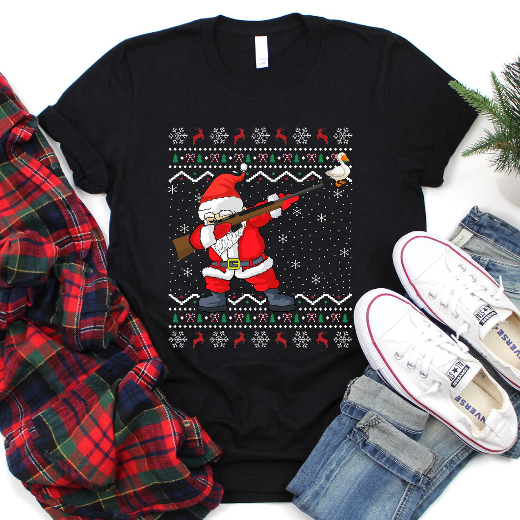 Ugly Hunting Lover Xmas Sweater Santa Hunting Duck Christmas T-Shirt