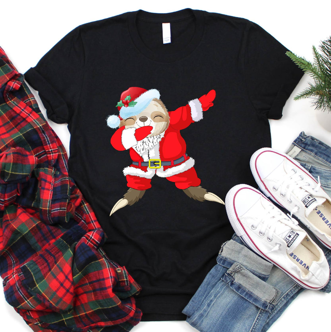 Sloth Dabbing Santa Claus Xmas Santa Hat Sloth Christmas Tshirt