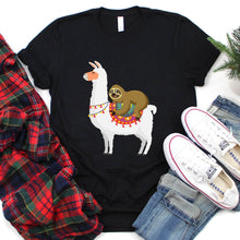 Load image into Gallery viewer, Sloth Riding Llama Xmas Funny Sloth Christmas T-Shirt
