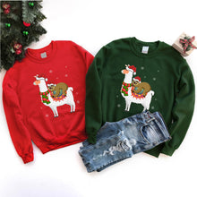 Load image into Gallery viewer, Sloth Riding Llama Xmas Santa Hat Sloth Christmas T-Shirt
