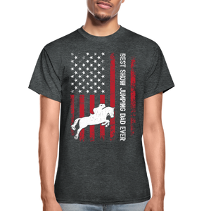 Vintage Best Show Jumping Dad Ever Usa Flag Show Jumping Fathers Day T-shirt - deep heather