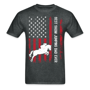 Vintage Best Show Jumping Dad Ever Usa Flag Show Jumping Fathers Day T-shirt - deep heather