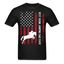 Load image into Gallery viewer, Vintage Best Show Jumping Dad Ever Usa Flag Show Jumping Fathers Day T-shirt - black
