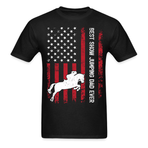 Vintage Best Show Jumping Dad Ever Usa Flag Show Jumping Fathers Day T-shirt - black