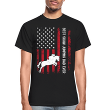 Load image into Gallery viewer, Vintage Best Show Jumping Dad Ever Usa Flag Show Jumping Fathers Day T-shirt - black
