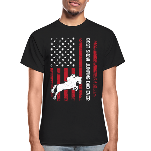 Vintage Best Show Jumping Dad Ever Usa Flag Show Jumping Fathers Day T-shirt - black