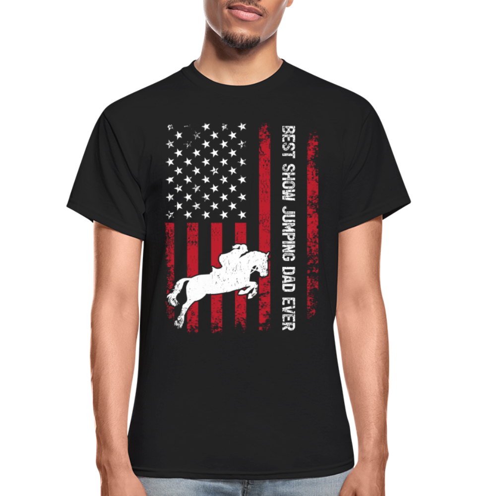 Vintage Best Show Jumping Dad Ever Usa Flag Show Jumping Fathers Day T-shirt - black