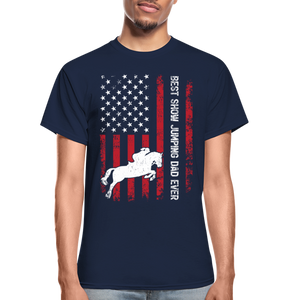 Vintage Best Show Jumping Dad Ever Usa Flag Show Jumping Fathers Day T-shirt - navy