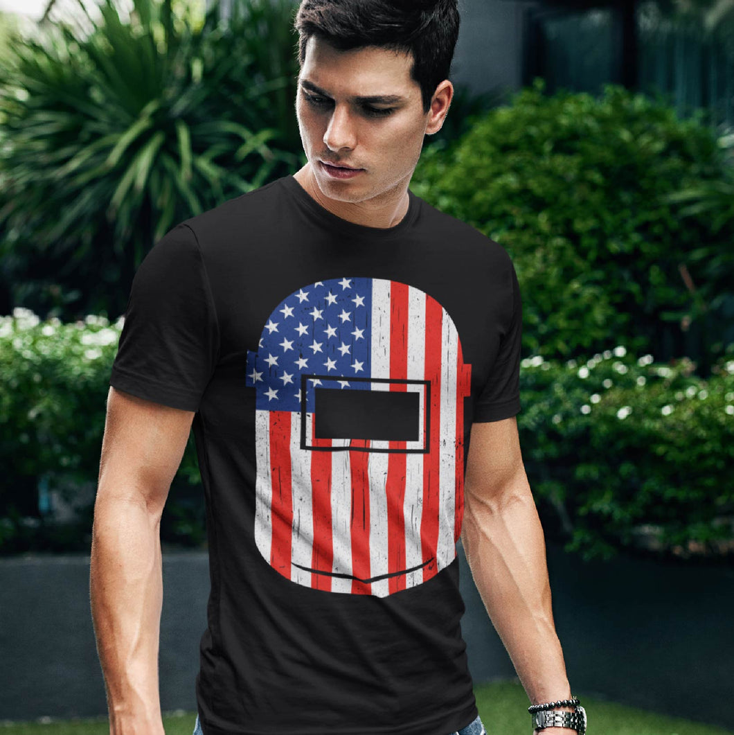 Welding Helmet American Flag Vintage Patriotic Welder T-Shirt